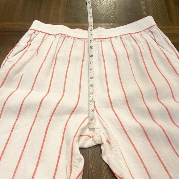 C&C California 100% Linen Striped Pull On High Waist Ankle Pants XL Lagenlook - Picture 6 of 7